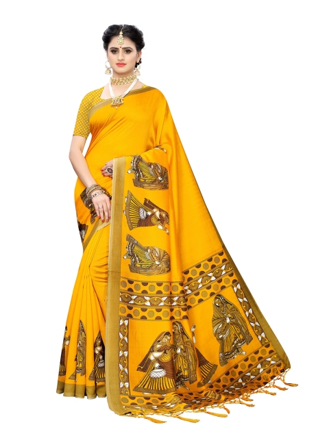 

KALINI Yellow & Green Ethnic Motifs Art Silk Saree