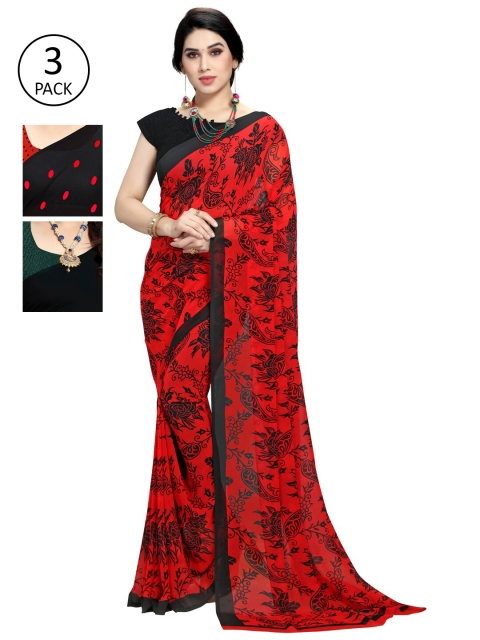 

KALINI Pack Of 3 Multicoloured Floral Poly Georgette Sarees, Multi