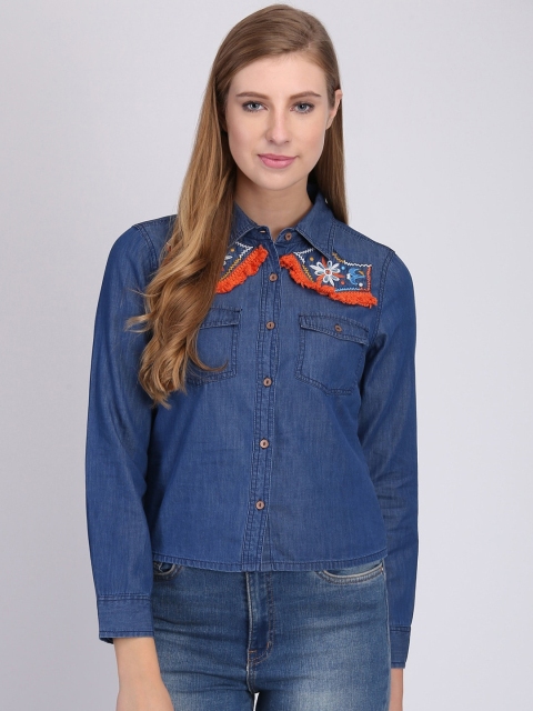 

Heather Hues Women Blue Cotton Casual Shirt
