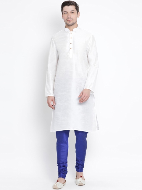 

VASTRAMAY Men White & Blue Kurta with Churidar