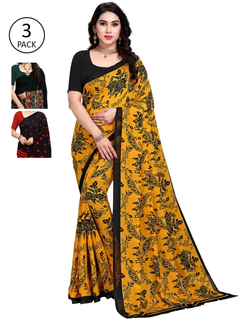 

KALINI Red & Black Pack of 3 Printed Saree