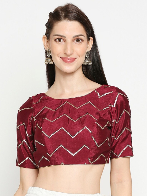 

SALWAR STUDIO Women Maroon & Gold-Coloured Embellished Crepe Silk Saree Blouse