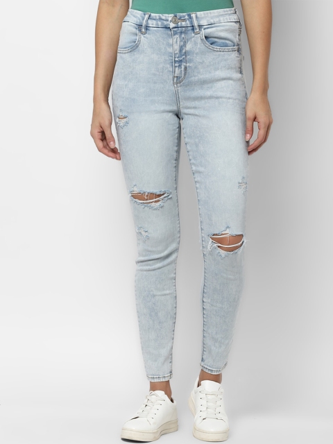 

AMERICAN EAGLE OUTFITTERS Women Blue Skinny Fit High-Rise Ripped Jeans