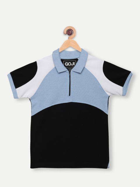 

GOJI Boys Black & Blue Colourblocked Polo Collar T-shirt
