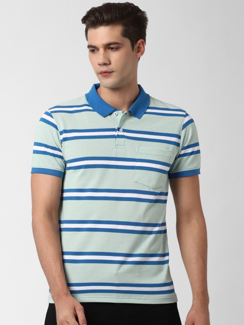 

Peter England Casuals Men Green Striped Polo Collar Slim Fit T-shirt