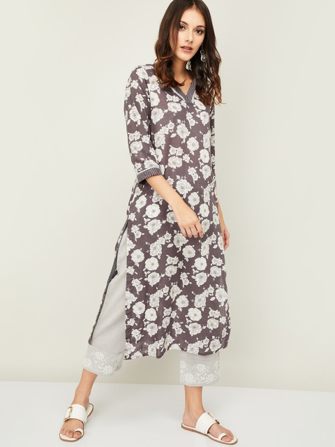

Melange by Lifestyle Women Grey Floral Printed Kurta
