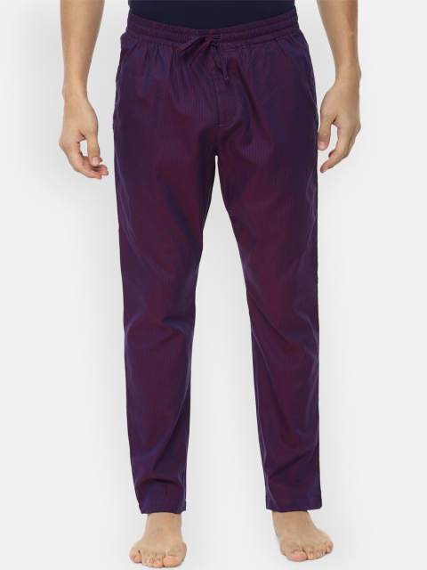 

Van Heusen Men Purple & Red Striped Pure Cotton Lounge Pants