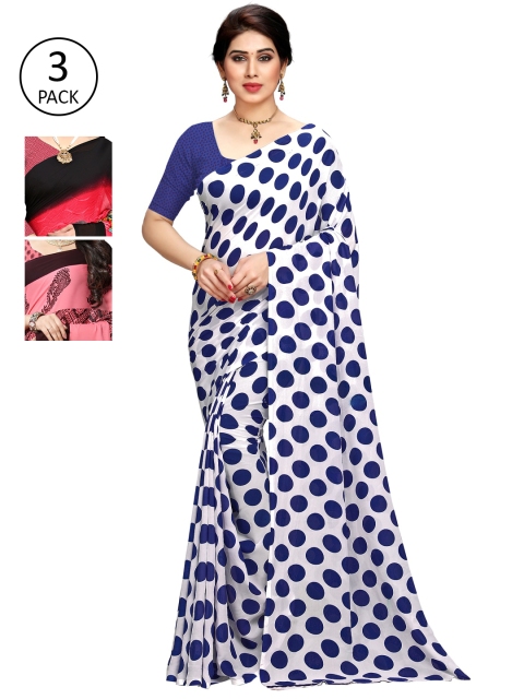 

KALINI Women Pack Of 3 Printed Sarees, White
