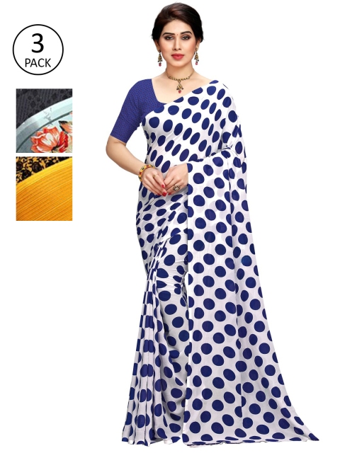 KALINI Yellow & Green Pack of 3 Printed Saree