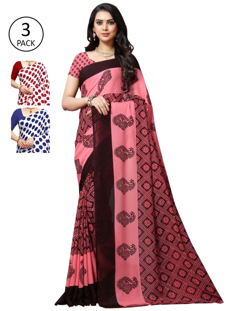 

KALINI Women Pack of 3 Printed Poly Georgette Sarees, White