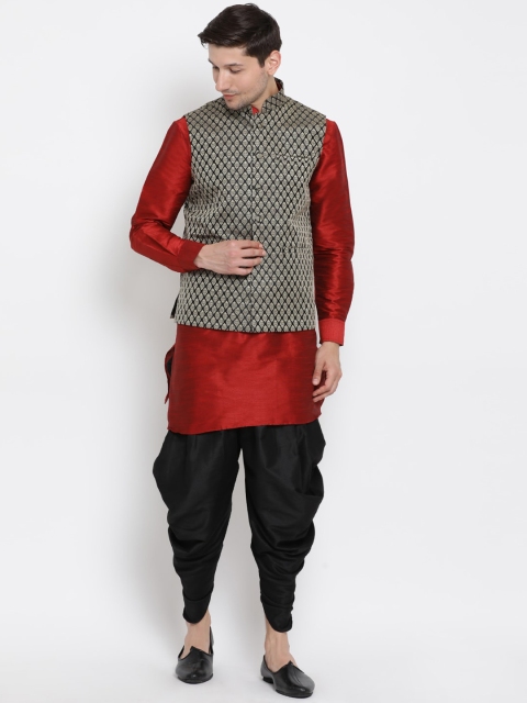 

VASTRAMAY Men Maroon & Black Kurta with Dhoti Pants