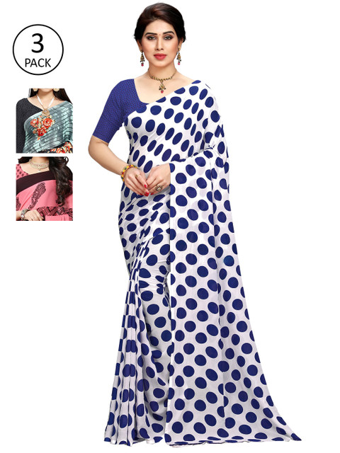 

KALINI Blue & Grey Pack of 3 Printed Saree