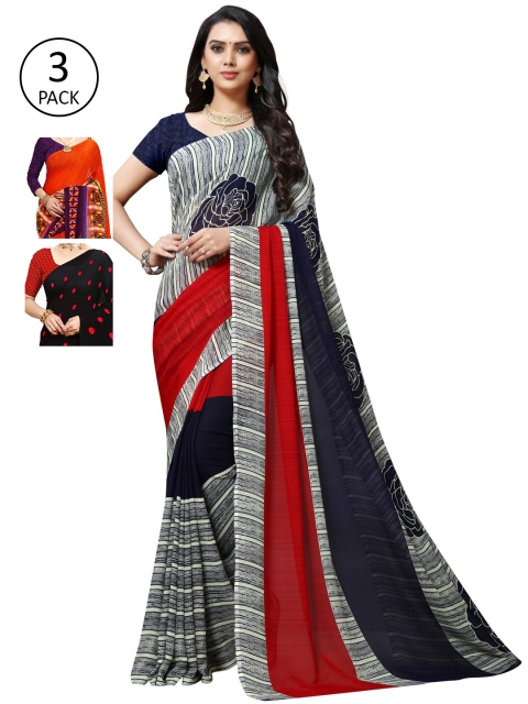 

KALINI Women Pack of 3 Printed Sarees, Red