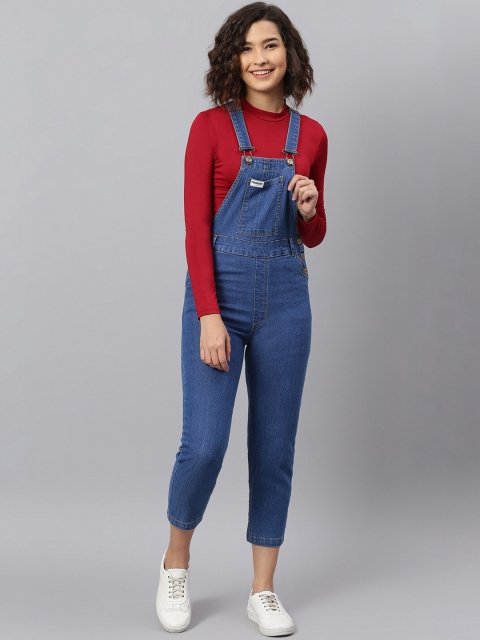 

FINSBURY LONDON Women Blue Solid Slim-Fit Denim Dungarees