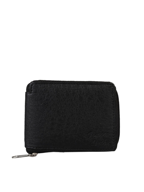 

Swiss Design Men Black Textured Leather Zip Around Wallet