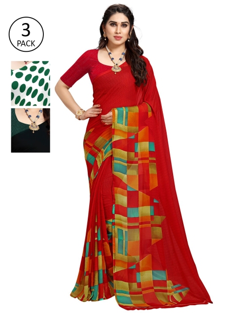 

KALINI Black & Yellow Pack of 3 Printed Saree