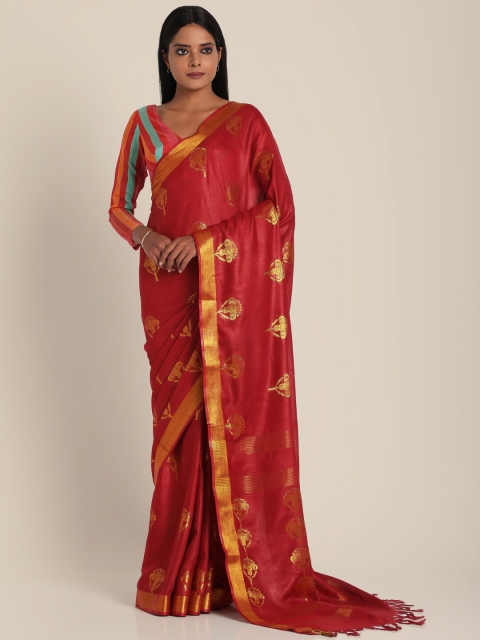 

Suta Red & Gold-Toned Ethnic Motifs Zari Saree