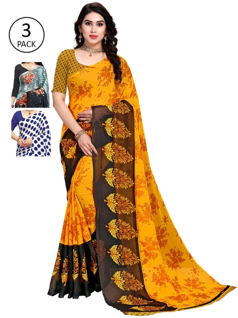 

KALINI Pack of 3 Poly Georgette Sarees, White