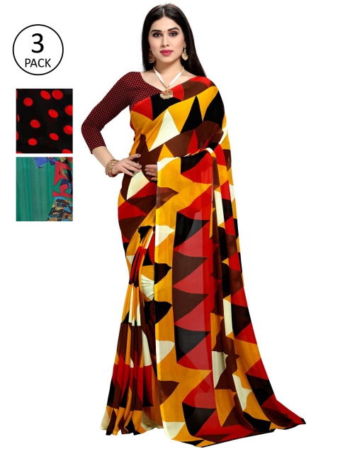 

KALINI Pack Of 3 Printed Sarees, Black