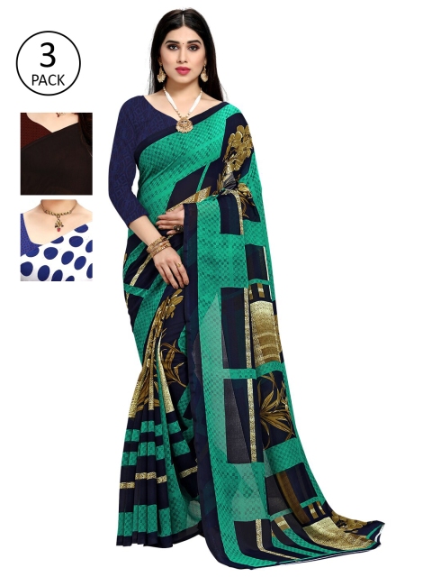 

KALINI Women Pack Of 3 Printed Sarees, Blue