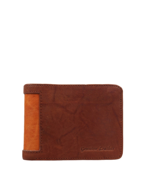 

Swiss Design Men Coffee Brown & Orange Colourblocked Leather Two Fold Wallet