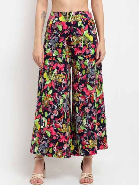 

NEUDIS Women Multi & Pink Floral Printed Flared Knitted Palazzos