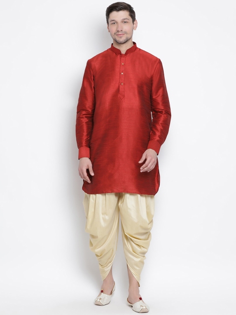 

VASTRAMAY Men Maroon & Beige Kurta with Dhoti Pants