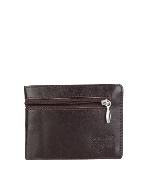 

Swiss Design Men Brown Textured Zip Detail PU Two Fold Wallet