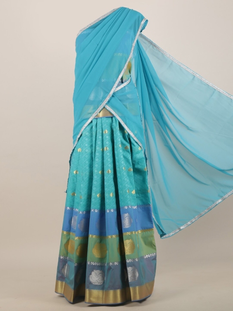 

Pothys Blue & Green Woven Design Zari Half and Half Saree