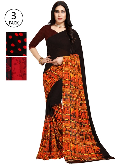 

KALINI Pack of 3 Printed Poly Georgette Saree, Multi