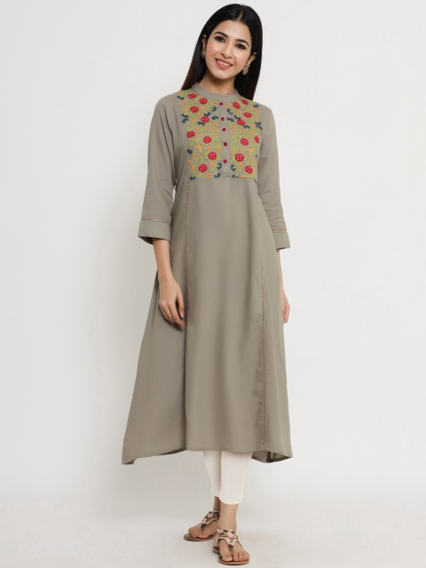 

Sangria Women Grey & Red Floral Embroidered Thread Work Kurta