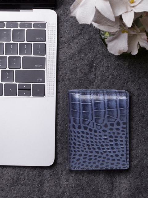 

IMUR Men Blue & Orange Textured Leather Card Holder