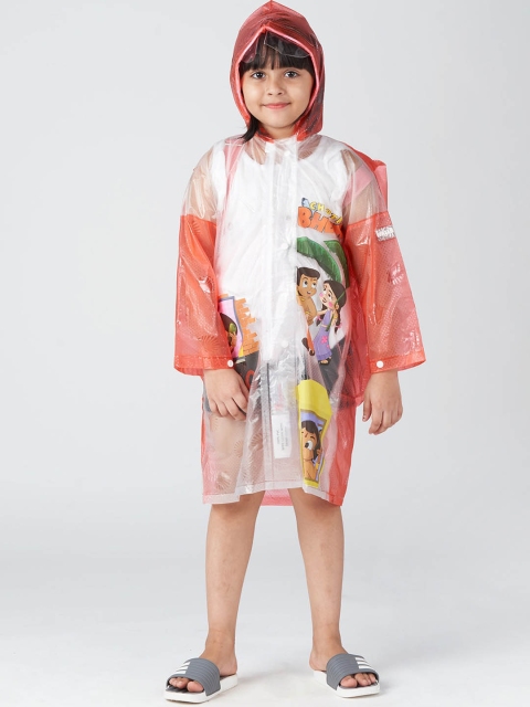 

Zeel Girls Red & Transparent Printed Raincoat