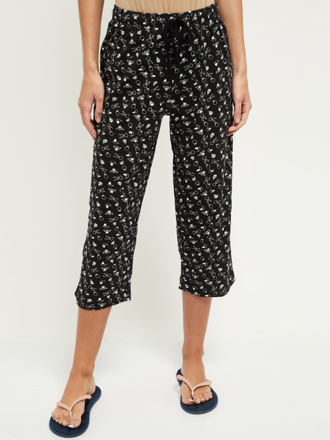 

max Women Black & White Printed Pure Cotton Lounge Capri
