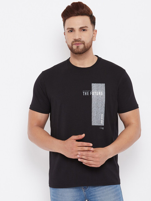 

98 Degree North Men Black Typography Printed T-shirt