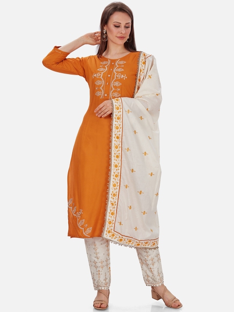 

Kiana Women Orange Ethnic Motifs Printed Kurta with Trousers & With Dupatta