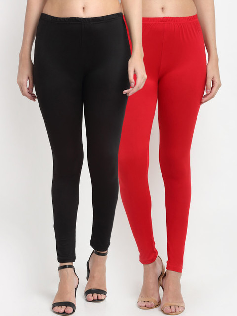 

NEUDIS Women Pack Of 2 Solid Ankle-Length Leggings, Black