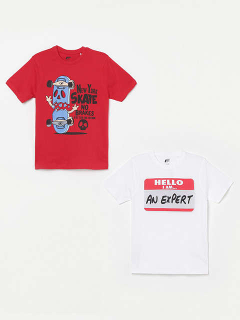 

Fame Forever by Lifestyle Boys Pack Of 2 Red & White Typography Printed T-shirt