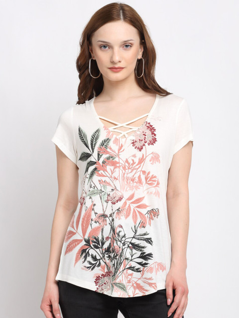 

GRIFFEL Women White Floral Printed T-shirt