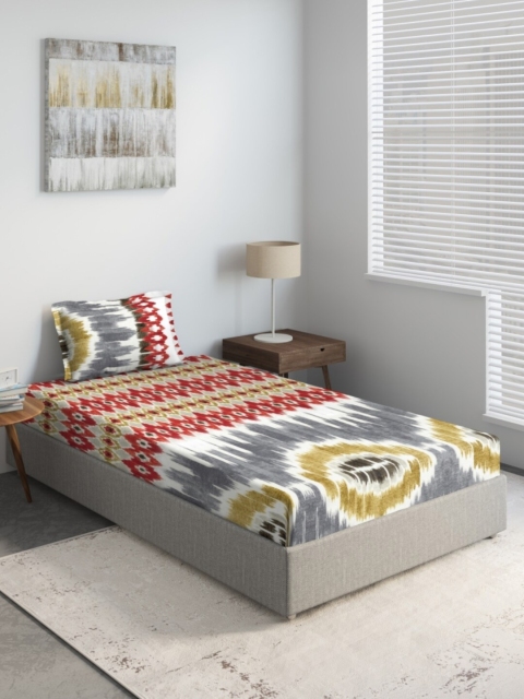 

DDecor Red & Grey Geometric 150 TC Single Bedsheet with 1 Pillow Covers