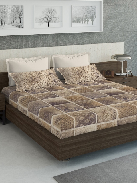 

DDecor Blue & Brown 140 TC King Bedsheet with 4 Pillow Covers