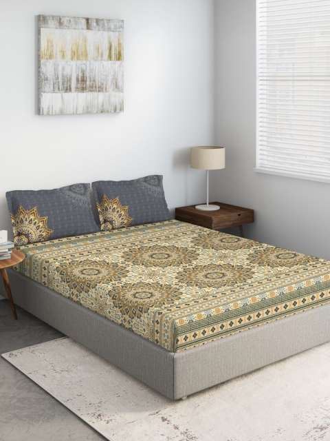 

DDecor Grey & Brown Floral 140 TC King Bedsheet with 2 Pillow Covers