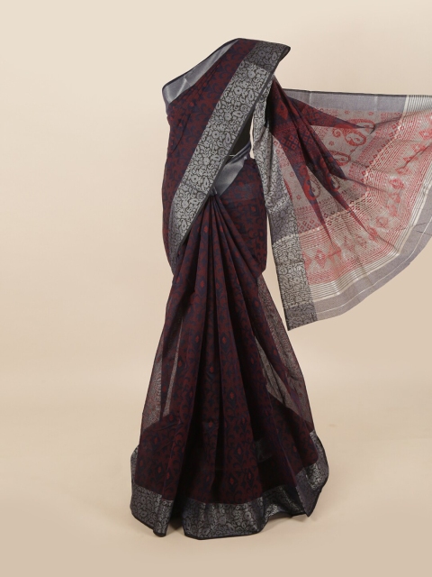 

Pothys Maroon & Navy Blue Floral Saree