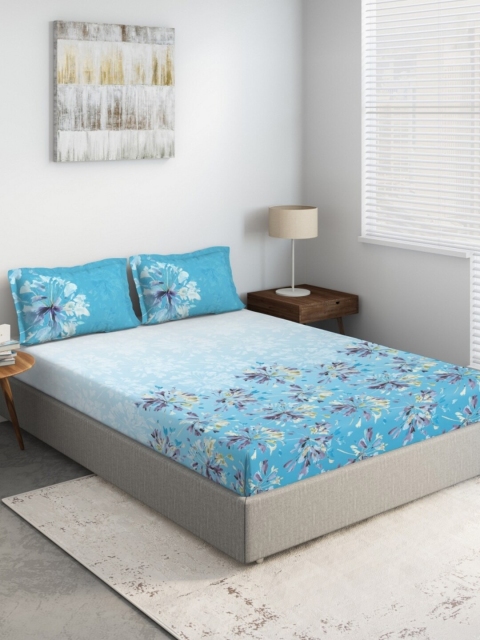 

DDecor Blue & Purple Floral 140 TC Queen Bedsheet with 2 Pillow Covers