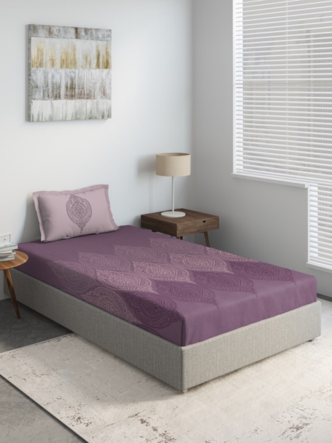 

DDecor Purple Ethnic Motifs 150 TC Single Bedsheet with 1 Pillow Covers