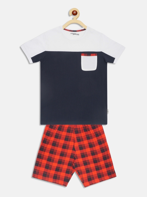 

Lil Tomatoes Boys Navy Blue & White Colourblocked Night suit