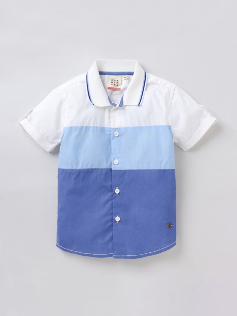 

Ed-a-Mamma Boys Blue & White Pure Cotton Colourblocked Regular Fit Casual Shirt