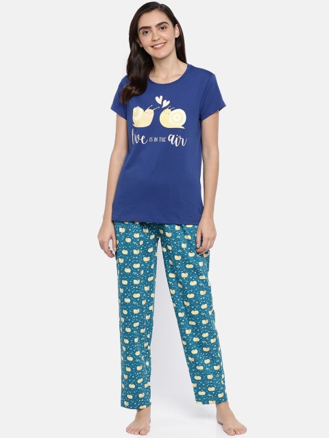 

Ellete Women Blue & White Printed Night suit