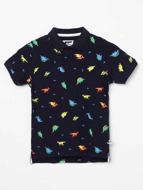 

Fame Forever by Lifestyle Boys Navy Blue Printed Polo Collar Cotton T-shirt