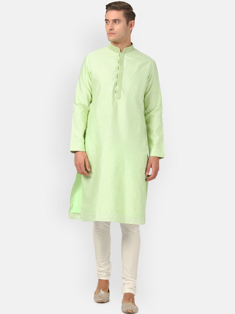 

Louis Philippe Men Green & Beige Kurta with Churidar